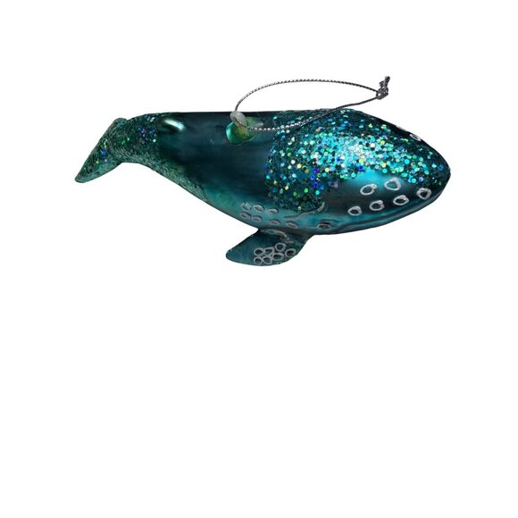 Hand-Painted Glitter Whale Ornament Ocean-Inspired Pier one Hanging Decor - Picture 3 of 4